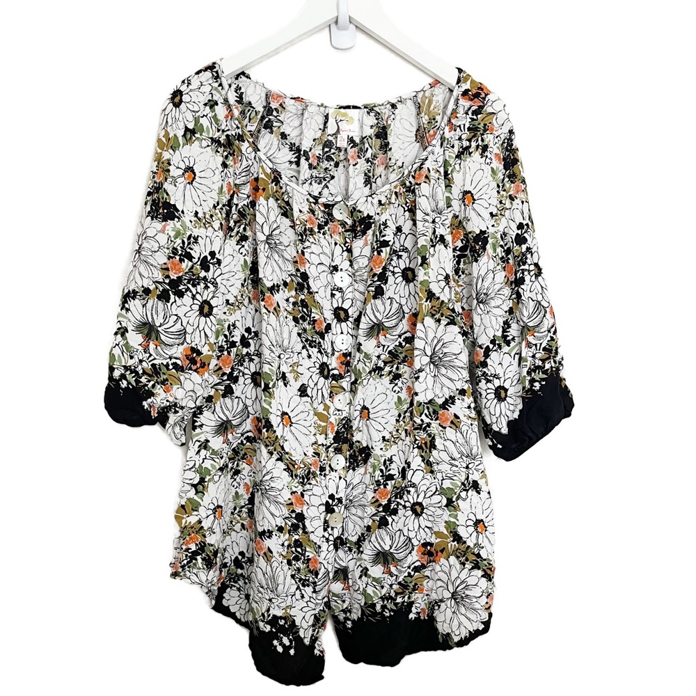 Anthropologie Fig & Flower Multicolor Button Front Puff Sleeves Blouse Size 2X